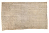 Distressed vintage Oushak carpet, subtle floral medallion and corner spandrels, 5'10
