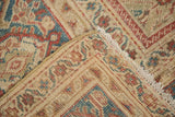 Hand-knotted Antique Mahal carpet corner, ivory herati pattern, gem tone border, fringe.