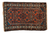 Vintage Fine Hamadan rug, brick red allover Herati motif, sky blue serrated corners, 2'5
