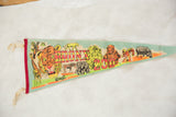BRONX ZOO felt pennant shows yellow lion, brown monkey, ram, and grey hippo.