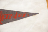 Pointed tip of vintage 1950s Pennsylvania felt pennant with red gothic 'ylvania'.