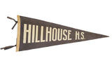 Vintage 1950s Hillhouse H.S. felt pennant, dark gray with cream letters and ties, 11x29.