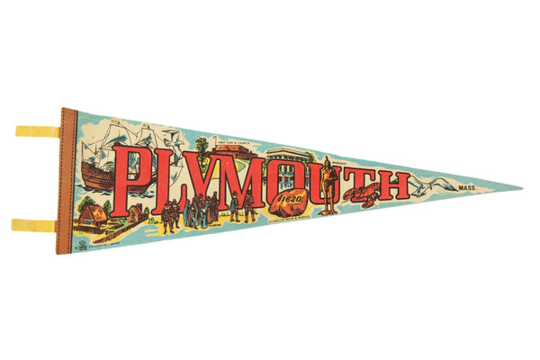Vintage 1970s Plymouth Massachusetts Felt Flag Pennant