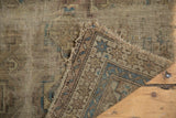 Visible foundation wear and hand-knotted construction on the back of antique Chi Chi rug.