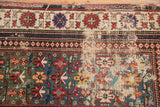 Professionally performed seam and detailed pile wear on antique Caucasian rug.