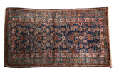 Vintage Hamadan rug, allover Herati motif on dark indigo with blush and bronze details, 3'4