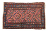 Vintage Persian Lilihan rug, dusty rose allover lattice, blue herati leaves, 2'6