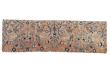 Antique Kerman fragment runner, allover curvilinear floral design on muted beige.