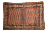 Antique Hamadan rug with madder root red, allover boteh, fantastic abrash, and multi-toned borders. 4'2
