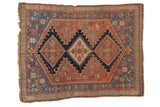 Antique Fine Persian Afshar rug with triple stepped medallions, dusty blush and indigo blue.