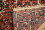 Karaja rug's intact looped fringe, original side selvage, and tight hand-knotted weave.