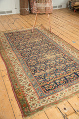 Antique Kurdish rug runner end with fringed edge and worn celadon green border.