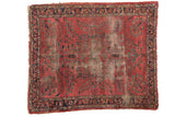 Antique Persian Lilihan rug, faded dusty raspberry, sprawling floral vinery, and navy borders, 5'5