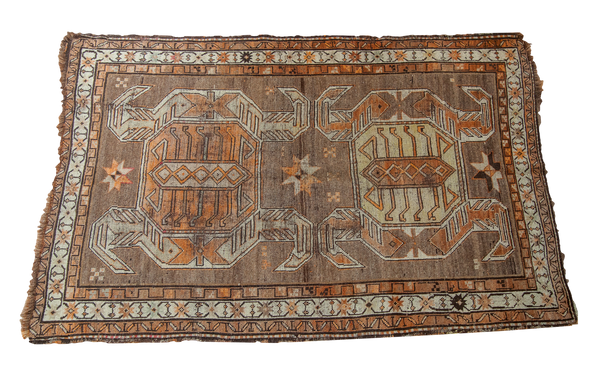 4x5.5 Brown And Yellow Antique Caucasian Rug // ONH Item 1744