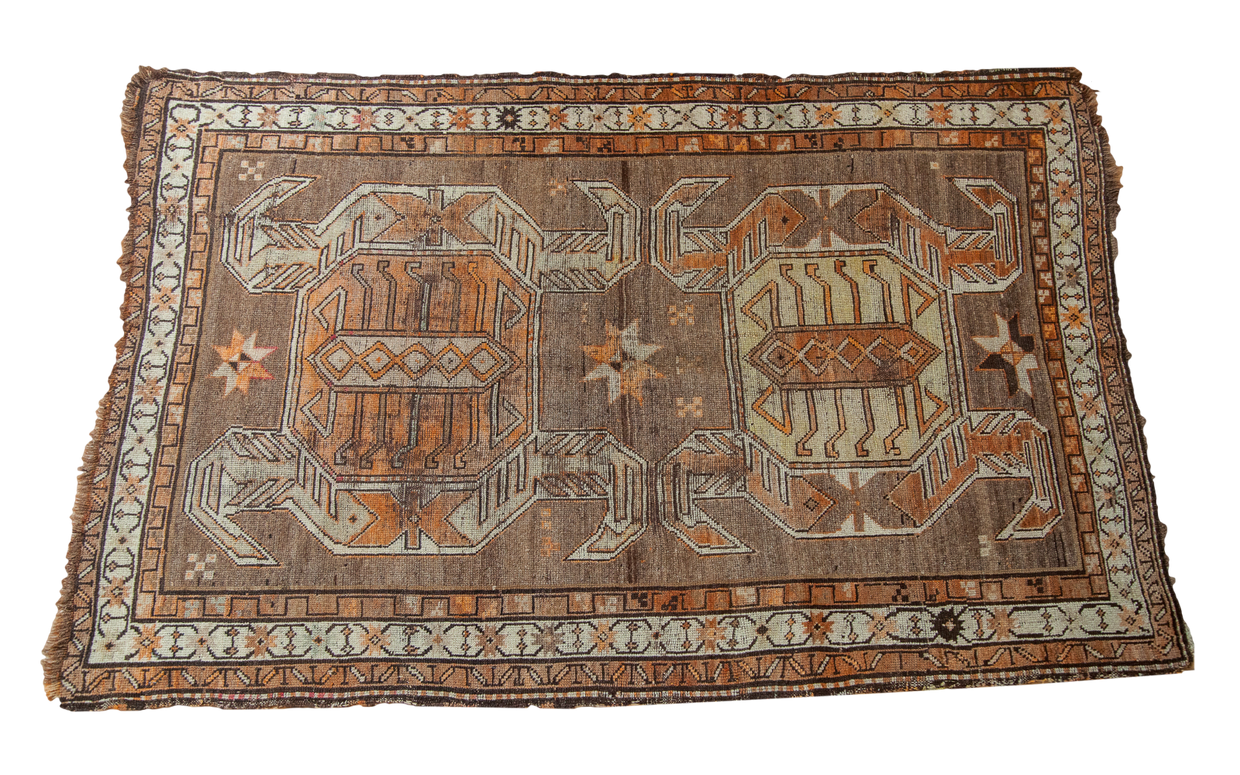4x5.5 Brown And Yellow Antique Caucasian Rug // ONH Item 1744