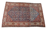 Fine Herati Style rug: dark indigo blue field, madder red, ivory Herati motifs, 4'3