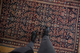 Fine antique Mahal rug, intricate Herati motif with birds, rich gem-tone palette.