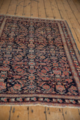 Antique Mahal rug with intricate Herati motif, gem-tone birds, unique powder blue selvage and original fringe.