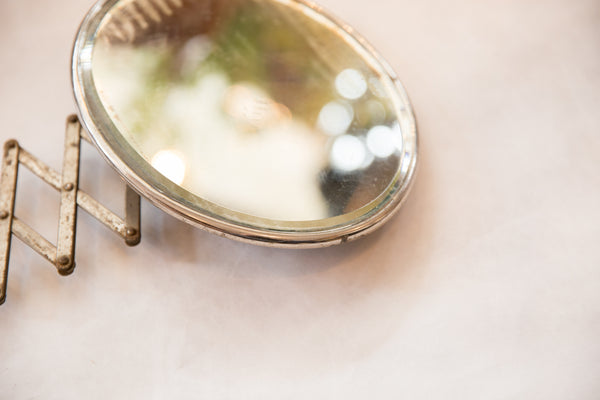 Unusual Oval Antique Beveled Glass Fleur de Lis Accordion Shaving Mirror // ONH Item 5006 Image 3