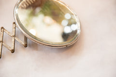 Unusual Oval Antique Beveled Glass Fleur de Lis Accordion Shaving Mirror // ONH Item 5006 Image 3