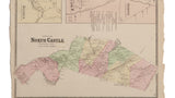 Detail of antique map of North Castle, Armonk, and Kensico, showing edge wear.