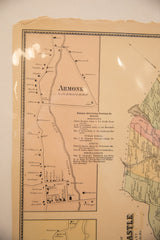 Antique 19th century map detail: Armonk business directory with merchant listings.