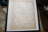 Upper right detail of vintage North Castle map, black lines on aged paper, within its frame.