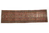 Antique Lilihan runner: allover floral-geometric motifs in rose, sky blue, and madder red, 2'8