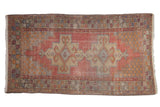 Vintage Distressed Oushak rug, faded red field, ivory double medallion, visible wear, 4'7