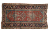 Hand-knotted antique Persian Heriz runner with triple medallions, madder red and aqua blue.