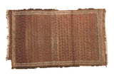 Antique Persian Belouch rug, allover boteh pattern in madder red, brown, ivory. Aged patina. 2'4