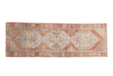 Vintage Distressed Oushak runner, triple geometric medallion, in rust, ivory, blush pink, 2'7