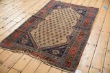 Antique Kurdish Hamadan rug's navy corner spandrel, white ivory floral motif, red and green border.