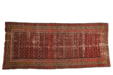 Antique Malayer runner, red, saffron, charcoal serrated leaf allover pattern, even wear.