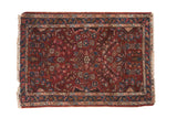 Vintage Lilihan Persian rug mat, allover floral bouquet in burgundy, sky blue, and ivory, 2' x 2'11