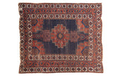 Fine Antique Afshar rug, dark blue field with stepped red medallion, tree of life, contrasting borders.
