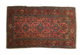 Antique Lilihan rug, dusty raspberry red field, sky blue medallions, and samovar border. 3'8