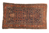 Antique Kurdish Hamadan rug with indigo and madder red allover herati motif, early 20th century, 3'5