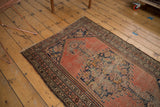 Antique Malayer rug medallion, elongated finials, herati spandrels, mostly even wear.