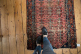 Antique Lilihan rug with unique germinating plant and fish motifs in faded raspberry.