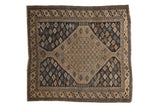 Antique Shirvan square rug with unusual intricate diamond medallions, dark navy and sand patterns.
