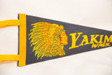 Left edge of vintage Yakima Wash. pennant showing yellow felt binding and chief profile.