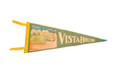 Vintage 1950s muted sage green felt flag pennant, Vista House graphic, 6.5