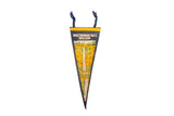 Vintage Multnomah Falls Oregon felt pennant, dark blue with yellow banner and waterfall scene.