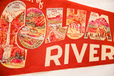 Day-Lighted Tunnel, Mt. Hood, Timberline Lodge graphics on a vintage red felt pennant.