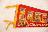 Red felt Lake Geneva Wisconsin pennant, yellow ties, and a swimmer illustration.