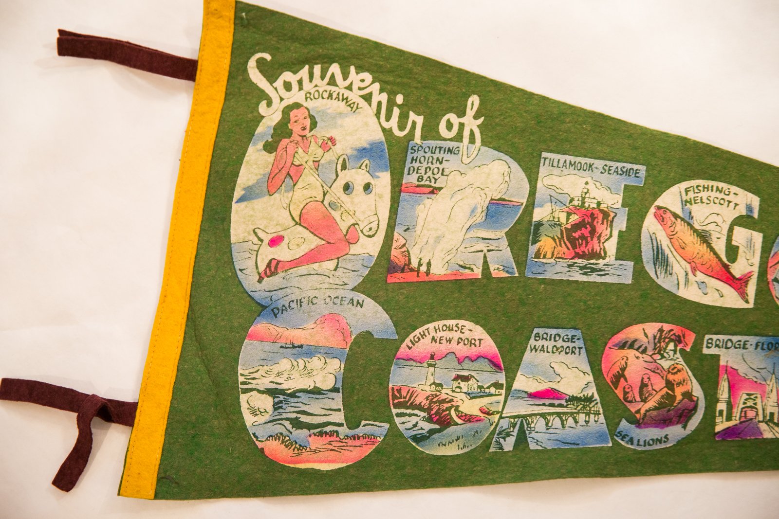 Souvenir of Oregon Coast Highway Vintage Felt Flag
