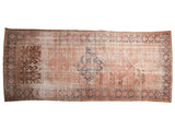 Antique distressed Hamadan runner with storied texture, triple medallion, herati pattern in blush, blue, brown, 6'7