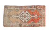 Abrased Oushak runner with diamond medallion, primitive floral border, blush rose, cherry red, seafoam green.