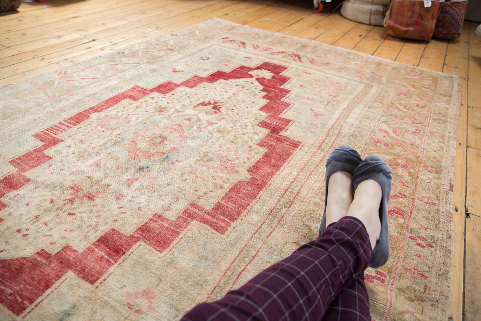 Vintage Distressed Oushak Carpet